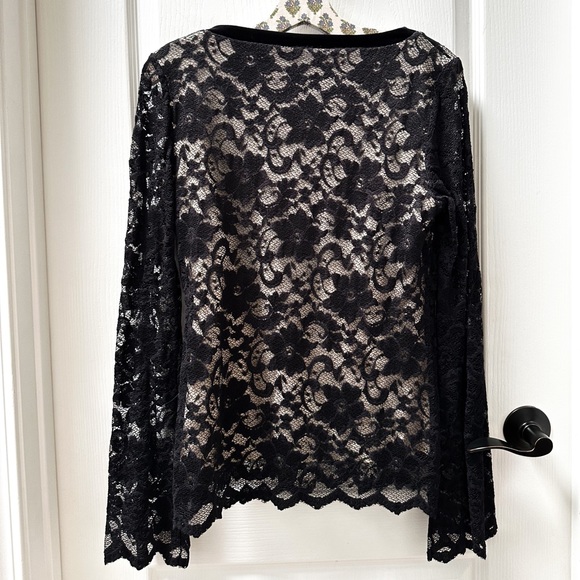 Victoria’s Secret Moda International Black Lace Long Sleeve Blouse Size Large - Picture 2 of 3